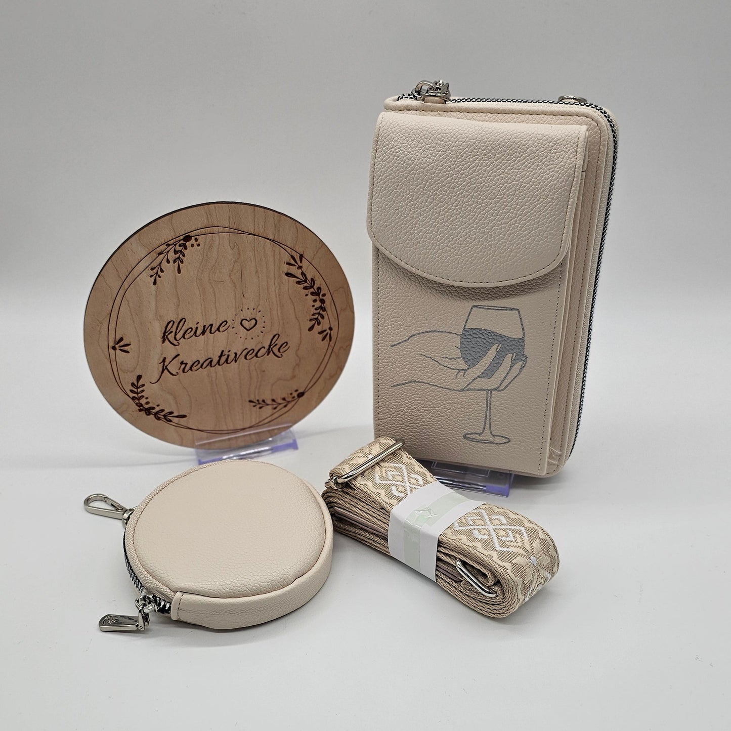 Handytasche mit Portemonnaie | Weinglas
