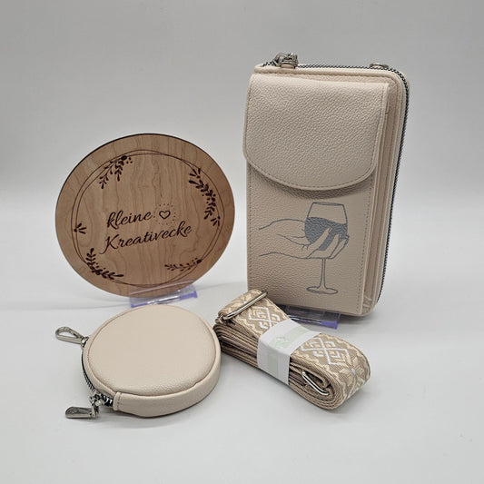 Handytasche mit Portemonnaie | Weinglas